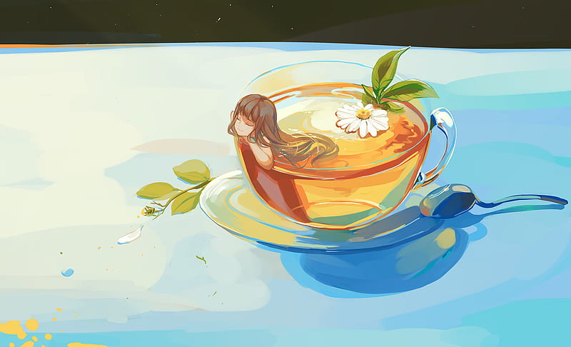 Anime, Original, Girl, Spoon, Tea, Tea Cup, HD wallpaper