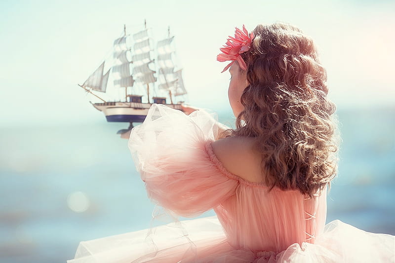 pink, lady, model, graphy, ship, flower, HD wallpaper