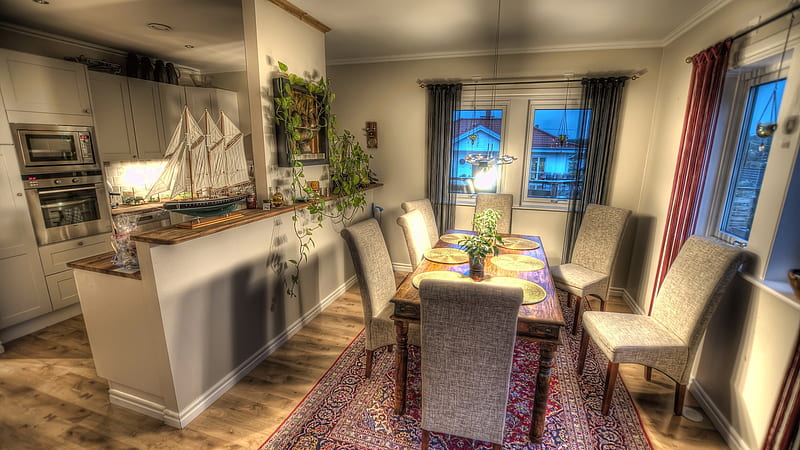 lovely little dining room r, table, ship, dining, chairs, r, room, HD wallpaper