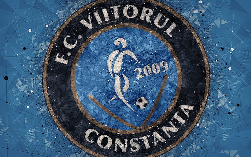 FC Viitorul logo, geometric art, blue background, Romanian football club, emblem, Liga 1, Constanta, Romania, football, art, HD wallpaper