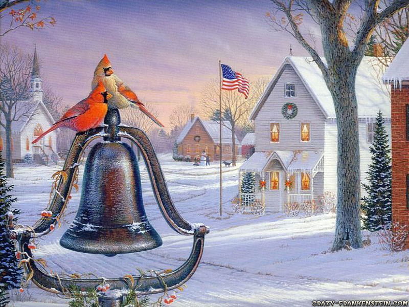 Let dom Ring, cardinals, houses, stunning nature, bells, winter, HD wallpaper