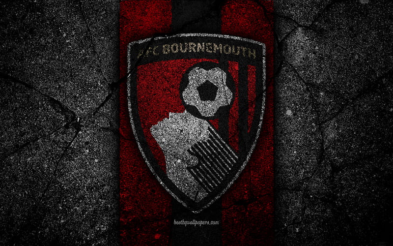 Bournemouth FC logo, Premier League, grunge, England, asphalt texture, Bournemouth, black stone, soccer, football, FC Bournemouth, HD wallpaper