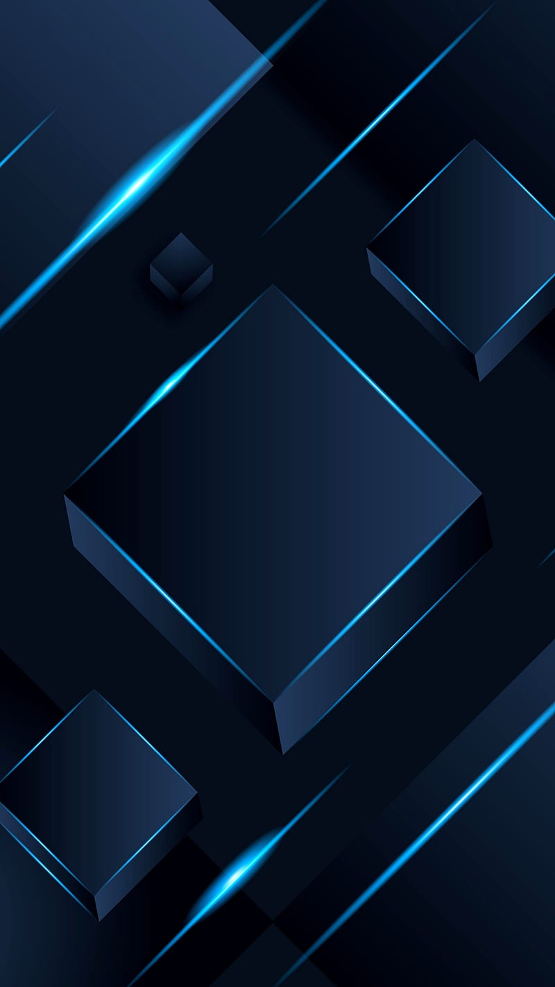 Blue Cube, abstract, neon, HD phone wallpaper
