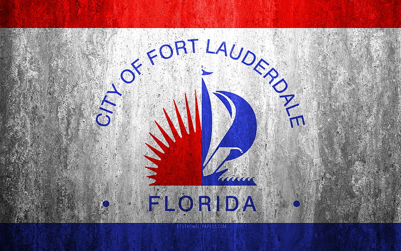 Flag of Fort Lauderdale, Florida stone background, American city, grunge flag, Fort Lauderdale, USA, Fort Lauderdale flag, grunge art, stone texture, flags of american cities, HD wallpaper