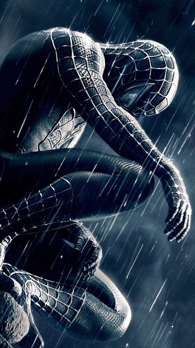 Black Spider Man In Rain, spider man, rain, black, marvel, character, HD phone wallpaper