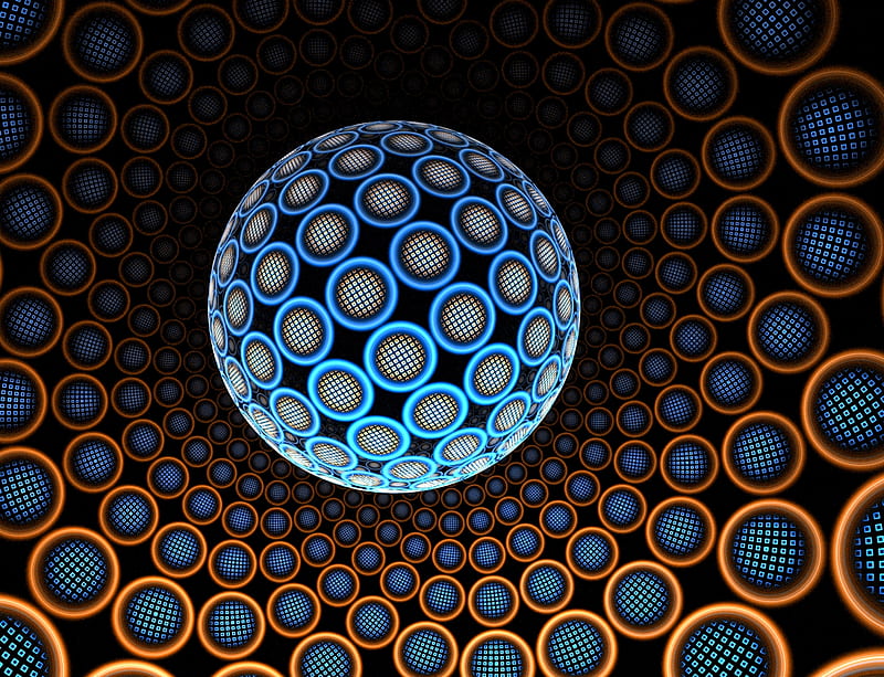 balls, spheres, glow, fractal, abstraction, HD wallpaper