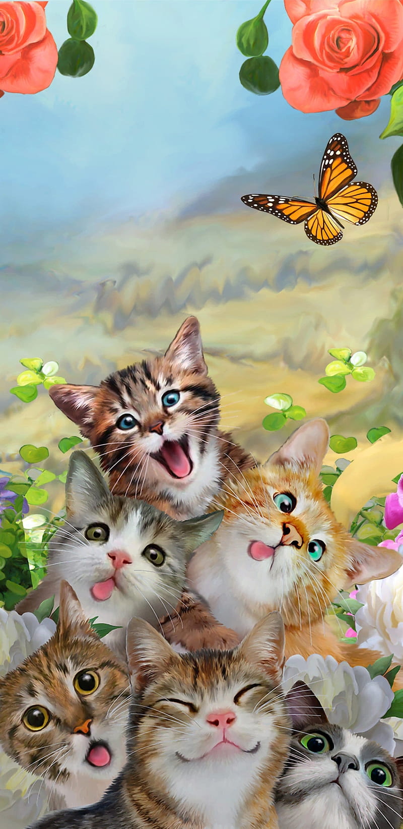 Cat Selfie, animal, animals, butterfly, cat, funny, kitten, HD phone wallpaper