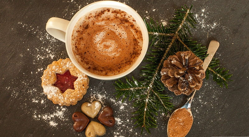 Christmas hot chocolate, holiday, drink, abstract, sweet, hot chocolate, Christmas, cookies, still life, graphy, Xmas, HD wallpaper