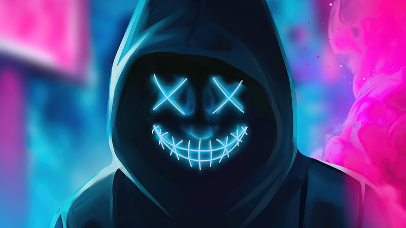 Neon Guy Mask Smiling , hoodie, mask, neon, artist, artwork, digital-art, HD wallpaper