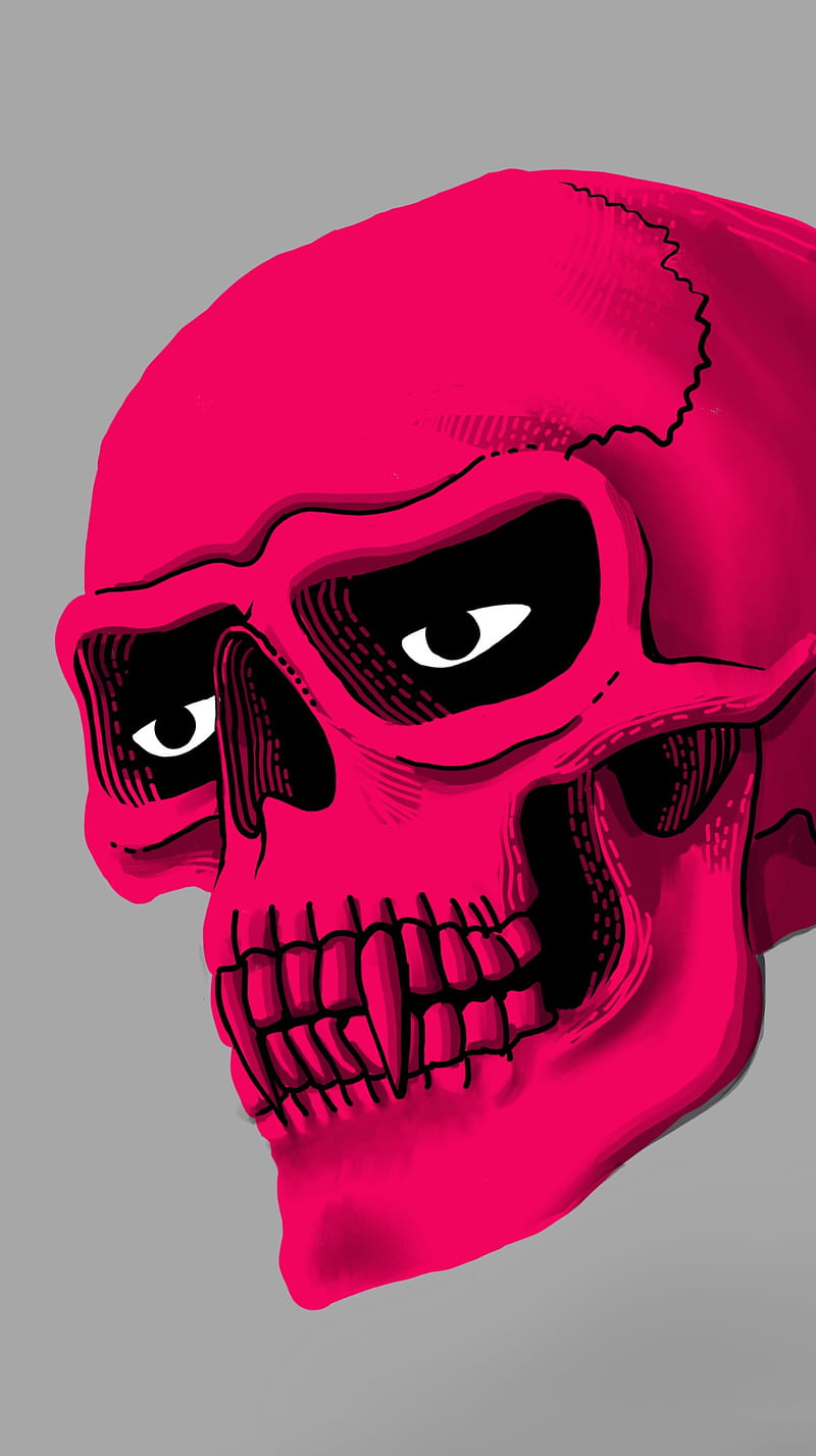 Red Head, My, art, badass, bones, drawing, fangs, funny, oled, skull, vibrant, weird, HD phone wallpaper