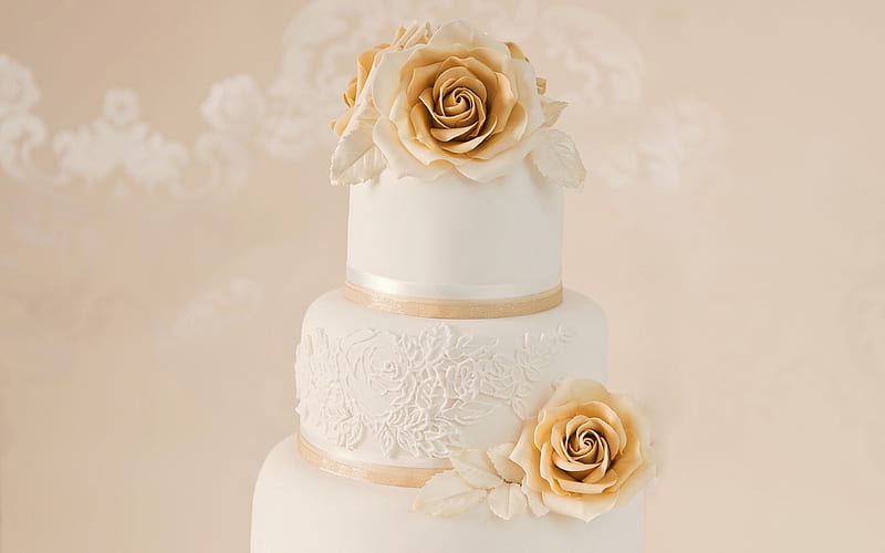 Wedding cake, golden roses, cake decoration, wedding, sweets, cakes, HD wallpaper
