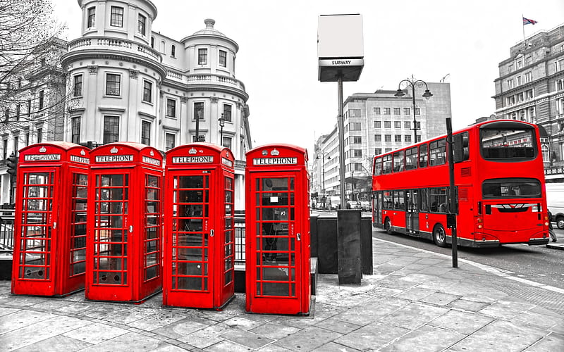 One color, phone, booth, london, bus, HD wallpaper
