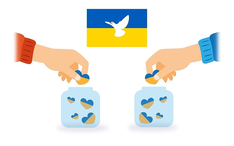 Donate for Ukraine, Ukraine, donate, dove, hands, hearts, flag, HD wallpaper