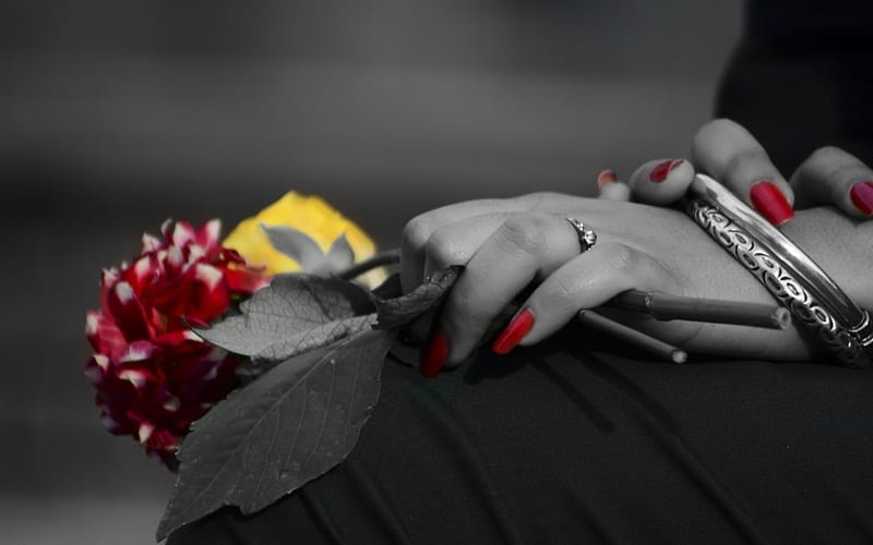 Red Nails, Artistic, Bracelet, Dahlia, Hand, Ring, HD wallpaper