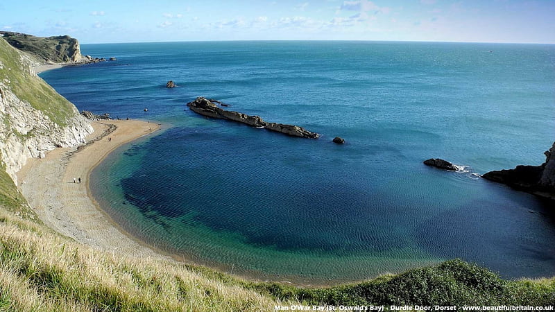 Man o'war bay, Dorset, England, Cliff, Sea, Brush, beach, Rocks, Bay, HD wallpaper