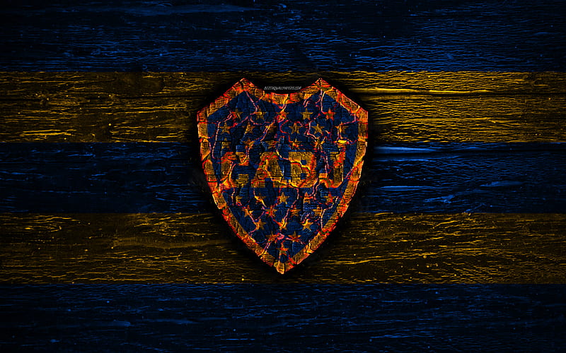 Boca Juniors FC, fire logo, Argentine Primera Division, blue and yellow lines, Argentinean football club, AAAJ, Argentina Superliga, football, soccer, logo, CA Boca Juniors, wooden texture, Argentina, HD wallpaper