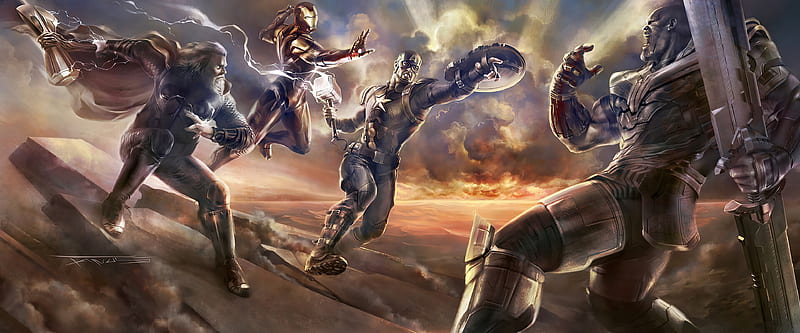 Avengers Vs Thanos , avengers-endgame, iron-man, thanos, superheroes, artwork, artist, artstation, HD wallpaper