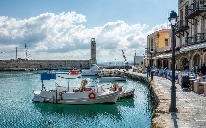 Harbor in Crete, Greece, yachts, Greece, boats, harbor, HD wallpaper