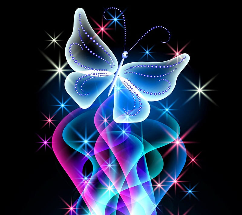 Neon Butterfly, sparkle, glow, butterfly, neon, pink, blue, HD wallpaper