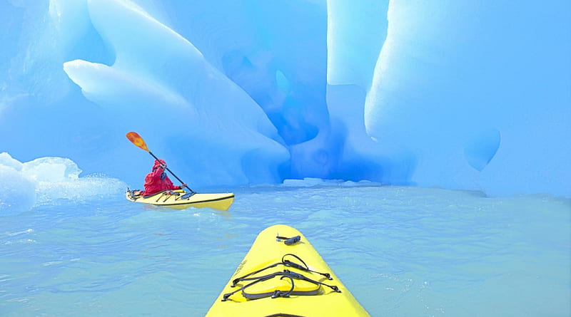 Glacier Kayaking, ice, nature, glaciers, kayak, HD wallpaper