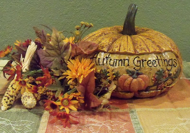 Autumn Greetings, fall, autumn, centerpiece, greetings, HD wallpaper
