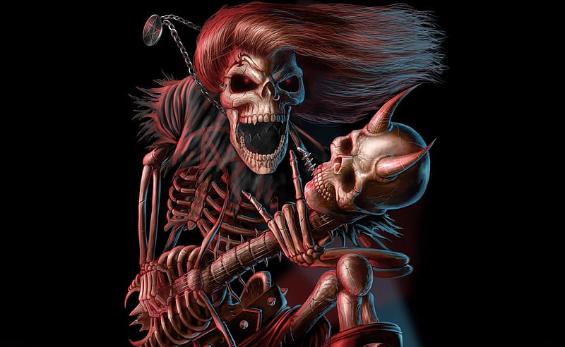 Skeleton Rockstar, rockstar, skeleton, fantasy, guitar, abstract, HD wallpaper