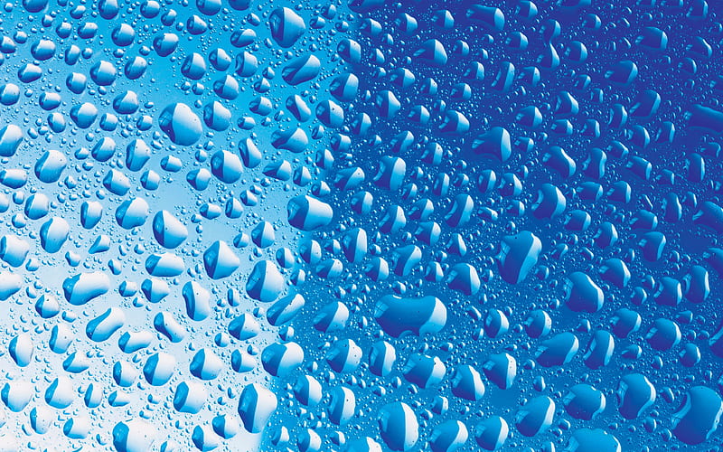 drops on glass, water drops, colorful backgrounds, blue backgrounds, water backgrounds, drops texture, background with droplets, water, drops on blue background, water drops texture, droplets textures, HD wallpaper