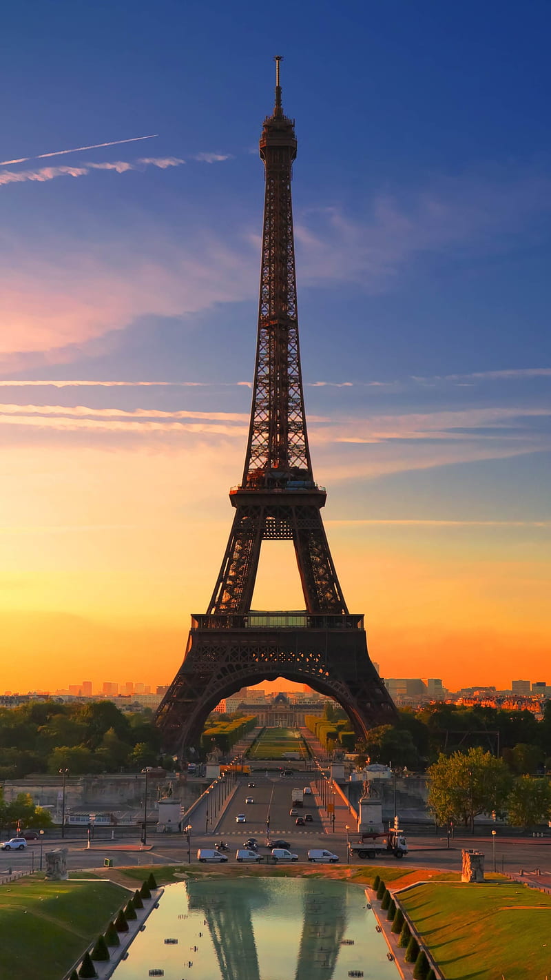 Eiffel tower , eiffel-tower, paris, reflection, sunset, HD phone wallpaper