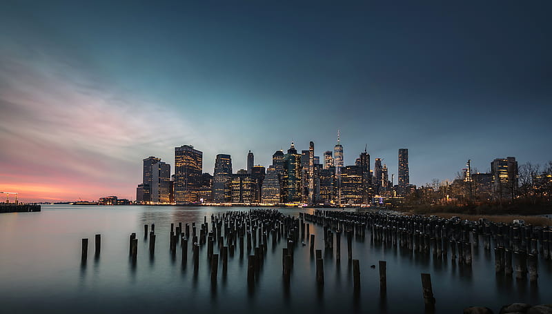 Cities, New York, City , Cityscape , Night , Water, HD wallpaper