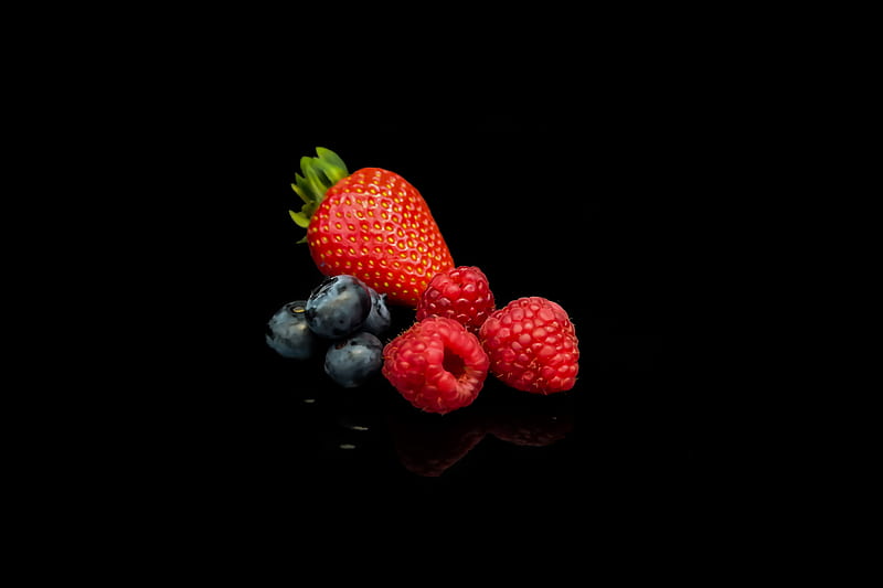 strawberries, blueberries, raspberries, fruits, HD wallpaper