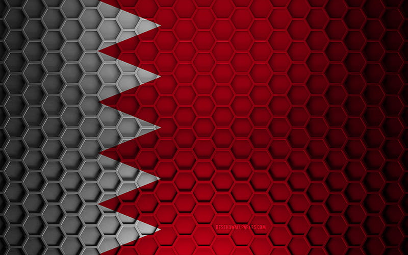 Bahrain flag, 3d hexagons texture, Bahrain, 3d texture, Bahrain 3d flag, metal texture, flag of Bahrain, HD wallpaper