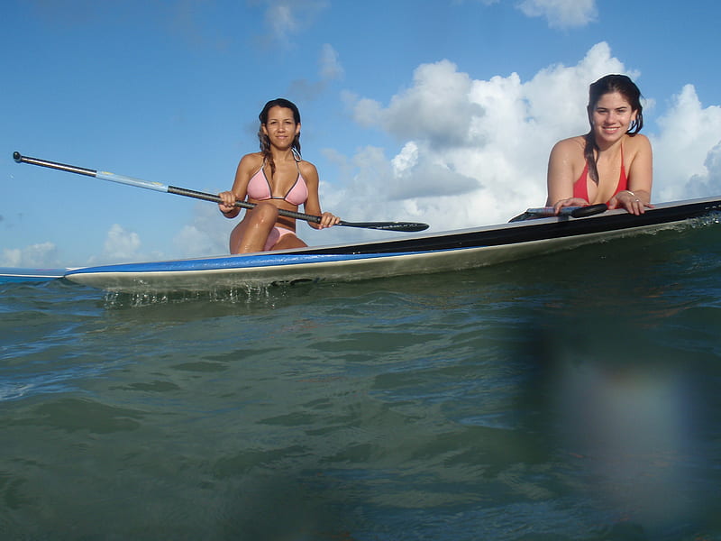 Paddle board, sexy, women, bikini, ocean, HD wallpaper