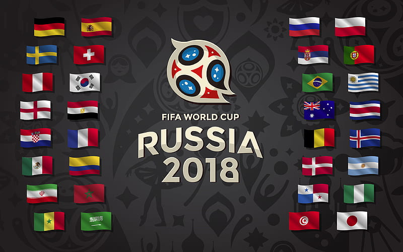 FIFA World Cup 2018, all flags, Russia 2018, FIFA World Cup Russia 2018, soccer, FIFA, football, logo, Soccer World Cup 2018, creative, HD wallpaper