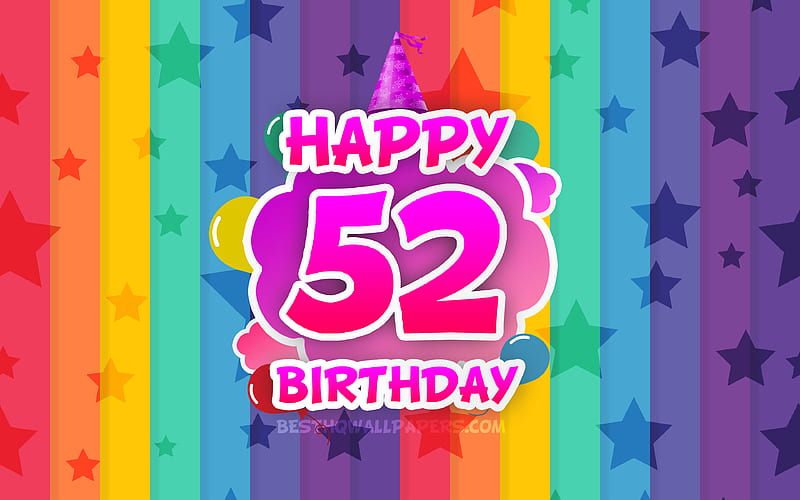 Happy 52nd birtay, colorful clouds Birtay concept, rainbow background, Happy 52 Years Birtay, creative 3D letters, 52nd Birtay, Birtay Party, 52nd Birtay Party, HD wallpaper