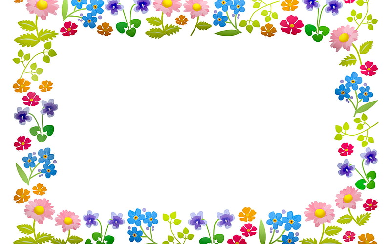 floral frame, white background, flowers, frame of colorful flowers, frame templates, HD wallpaper