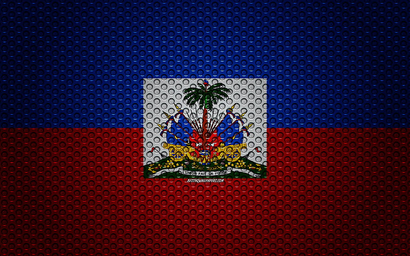 Flag of Haiti creative art, metal mesh, texture, Haiti flag, national symbol, metal flag, Haiti, North America, flags of North America countries, HD wallpaper