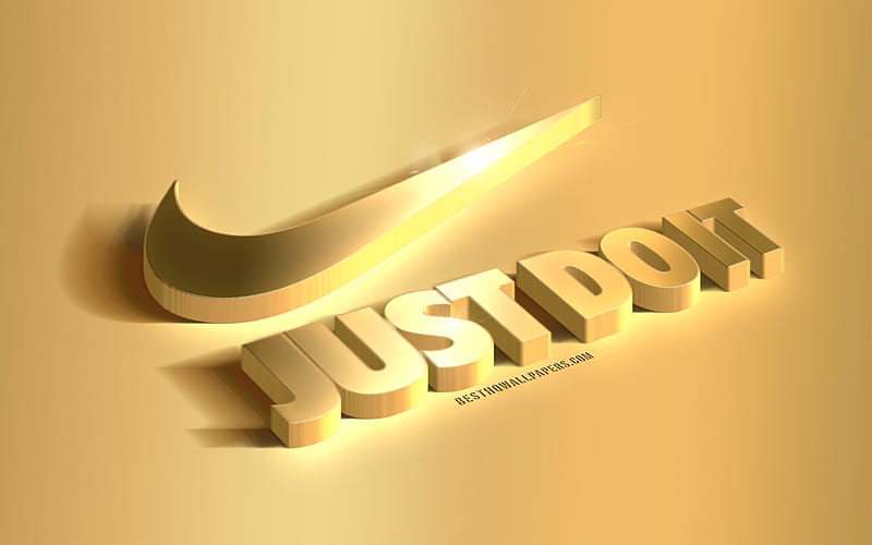 Just Do It, logo, Nike, brands, 3d golden art, golden inscription, motivation, golden nike emblem, HD wallpaper
