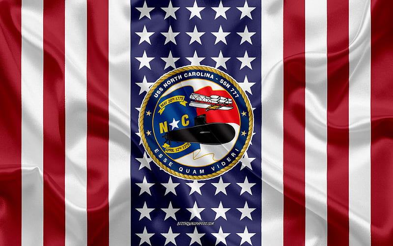 USS North Carolina Emblem, SSN-777, American Flag, US Navy, USA, USS North Carolina Badge, US warship, Emblem of the USS North Carolina, HD wallpaper