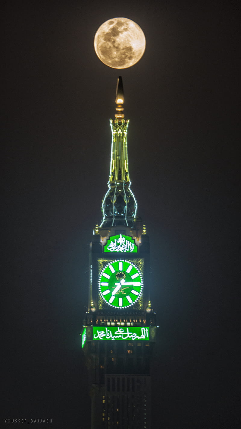 Moon Clock Makkah, mecca, y2020y, clock makkah, night, angel, HD phone wallpaper
