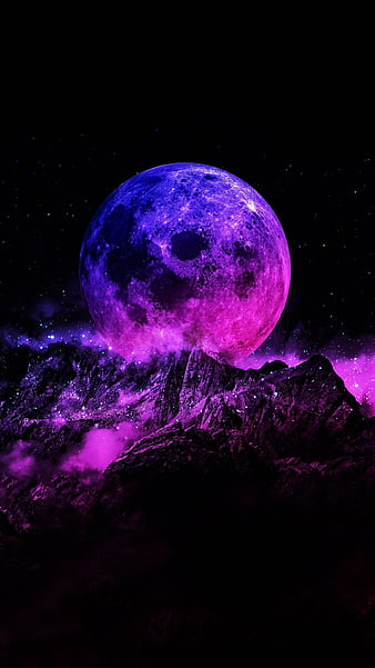 Beautiful Flower Night Mountain Moon Scenery Art 4K Wallpaper iPhone HD  Phone #6071k