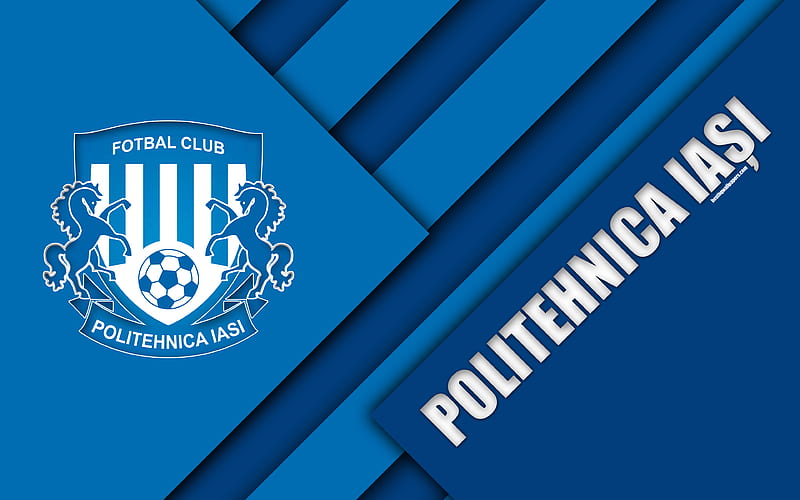 FC Politehnica Iasi logo, geometric art, blue background, Romanian