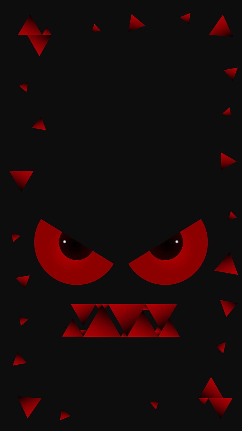 Red eyed monster, red, eye, monster, mouth, black, dark, triangle, abstract, illustration, modern, HD phone wallpaper