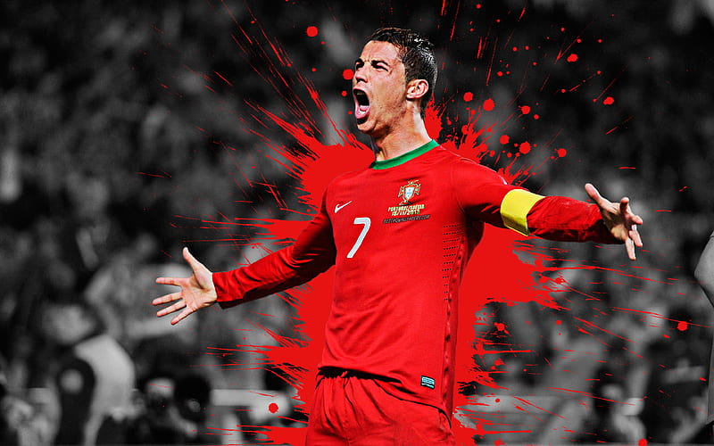 Cristiano Ronaldo Portugal national football team, art, splashes of paint, grunge art, Portuguese footballer, creative art, Portugal, football, HD wallpaper