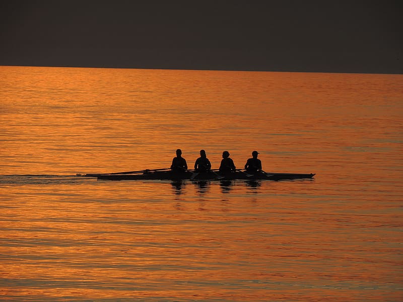 People, Sunset, Silhouette, , Row Boat, HD wallpaper