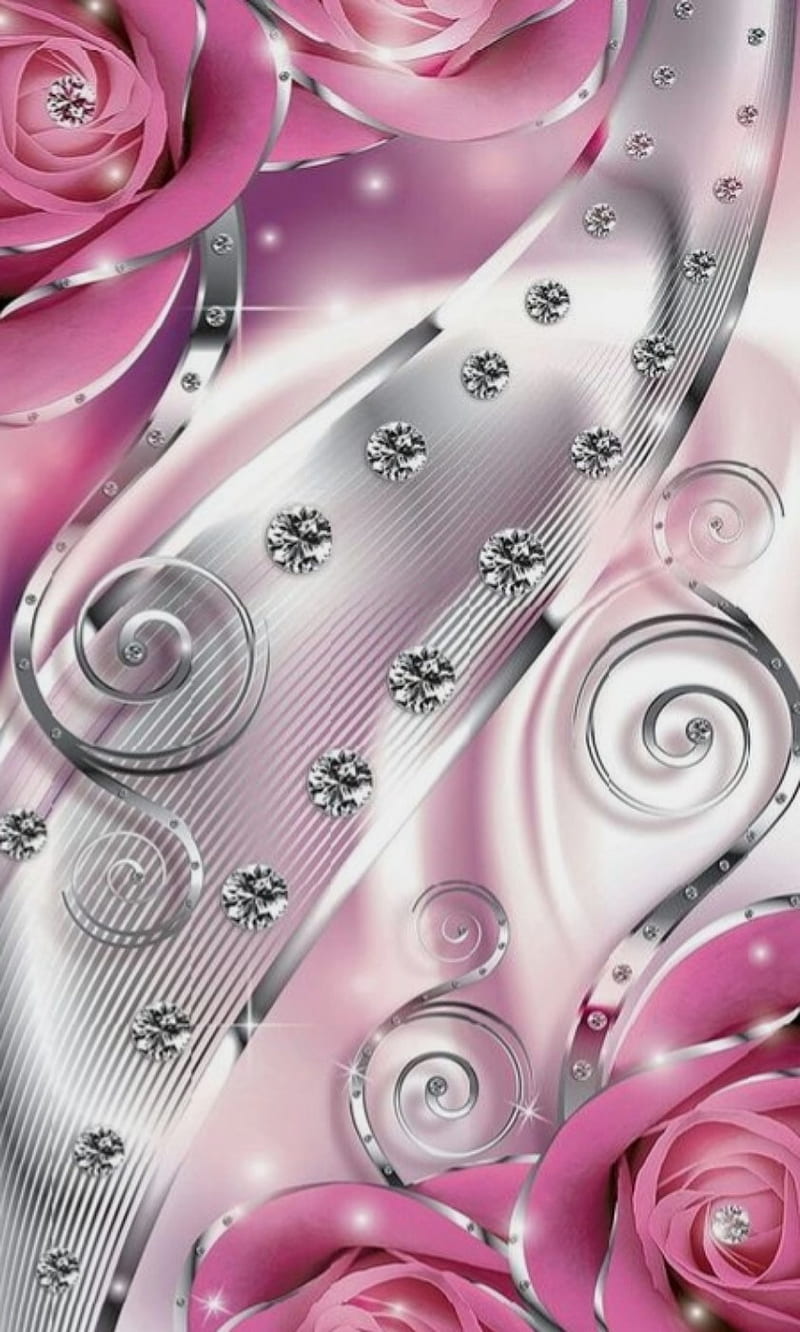 Roses, pink, ribbon, sliver, sparkle, HD phone wallpaper
