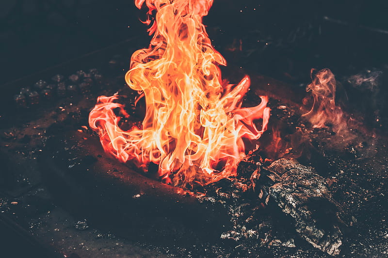 bonfire, fire, ash, embers, flame, HD wallpaper