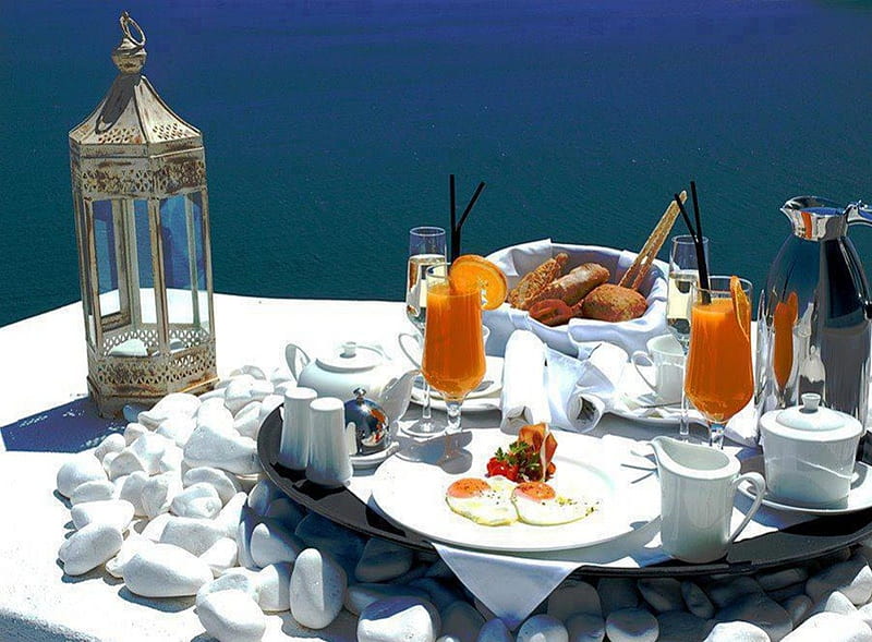 Good Morning, nice view, glass, eggs, cup, drink, breakfast, tea, HD wallpaper