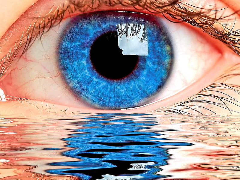 clear blue eye, art, fantasy, water, ocean, eyes, abstract, blue, HD wallpaper