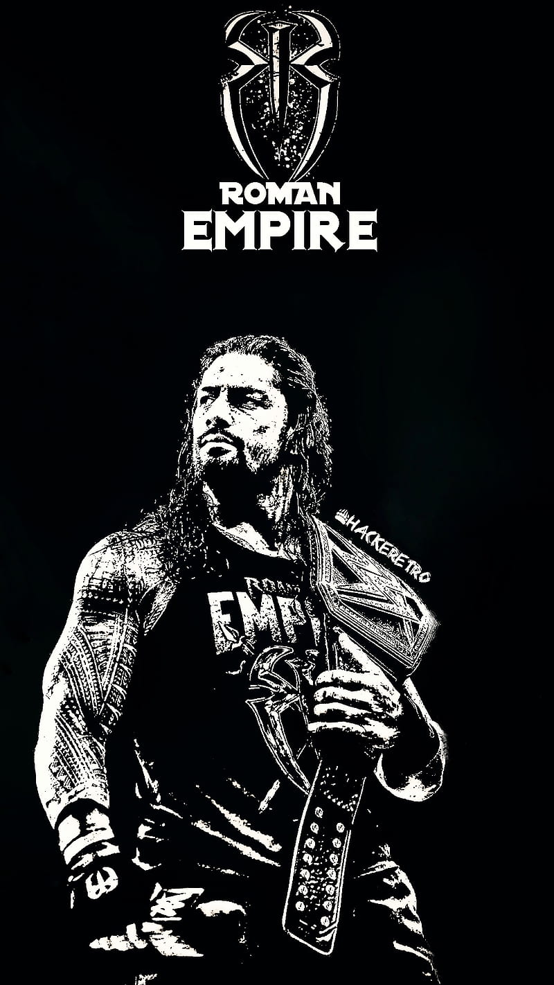 Roman Reigns B-W, roman empire, roman reigns, shield, spear ...