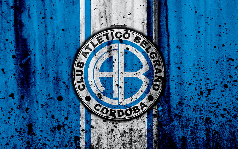 FC Belgrano, grunge, Superliga, soccer, Argentina, logo, Belgrano, football club, stone texture, Belgrano FC, HD wallpaper